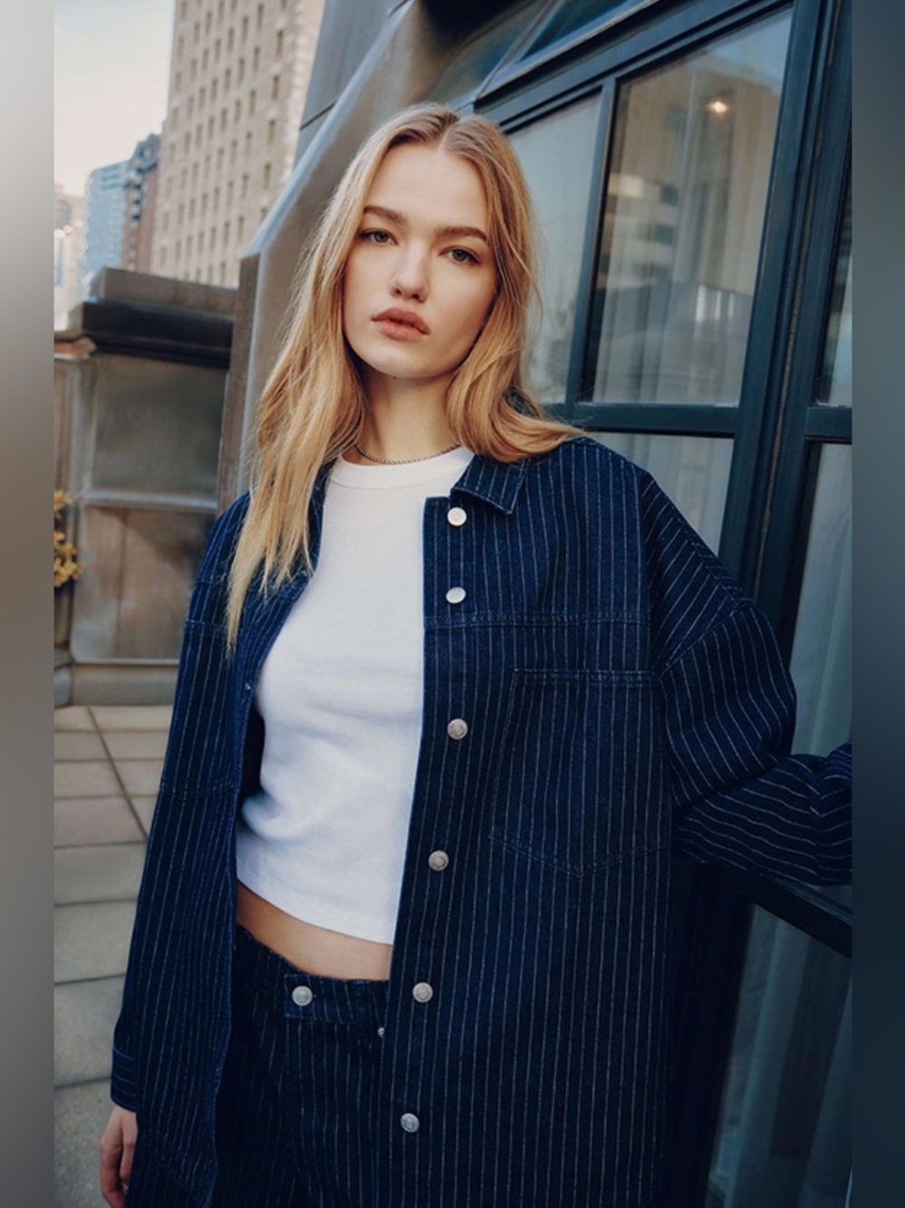 ARDENE Pinstripe Denim Shacket XS-S